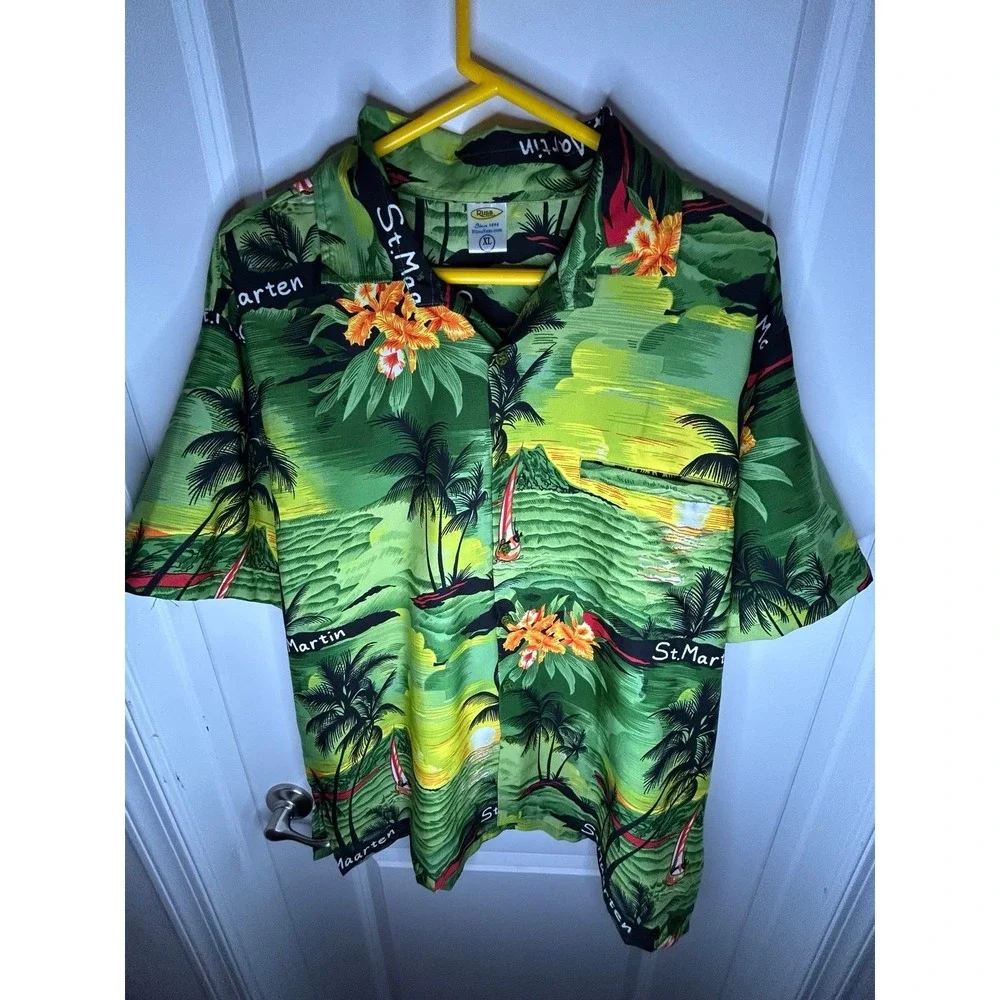 Vintage‎ St. Maarten All Over Print Tropical Hawaiian Button Down Shirt No Flaws
